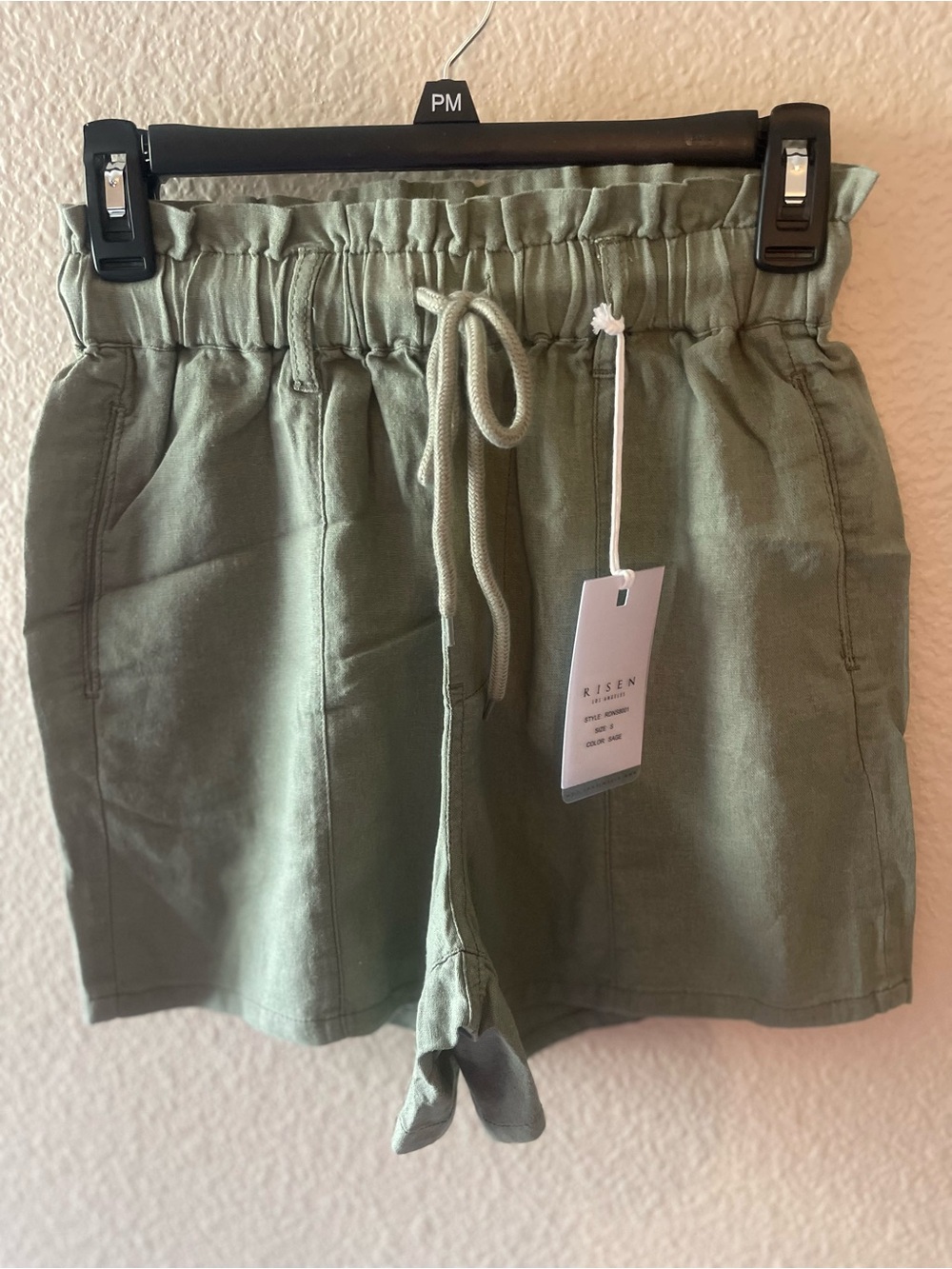 Risen Olive High-Waist Paperbag Drawstring Shorts